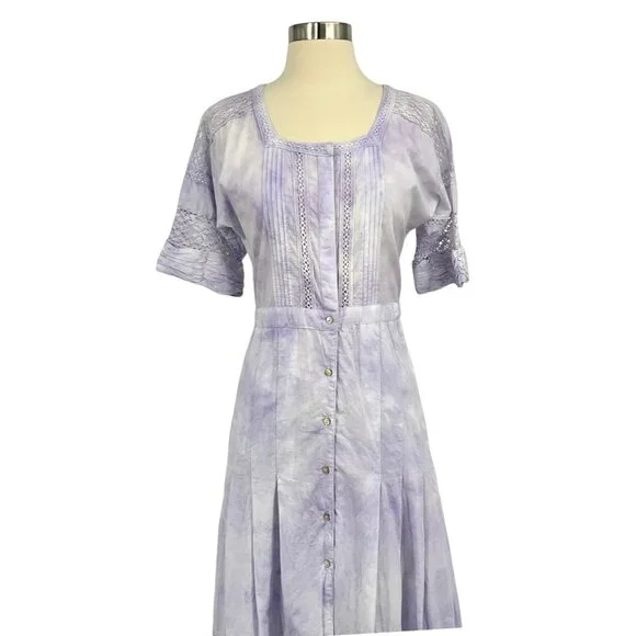 LoveShackFancy Edie Lilac Violet Cotton Midi Dress Size XS Short Sleeve - Picture 2 of 16
